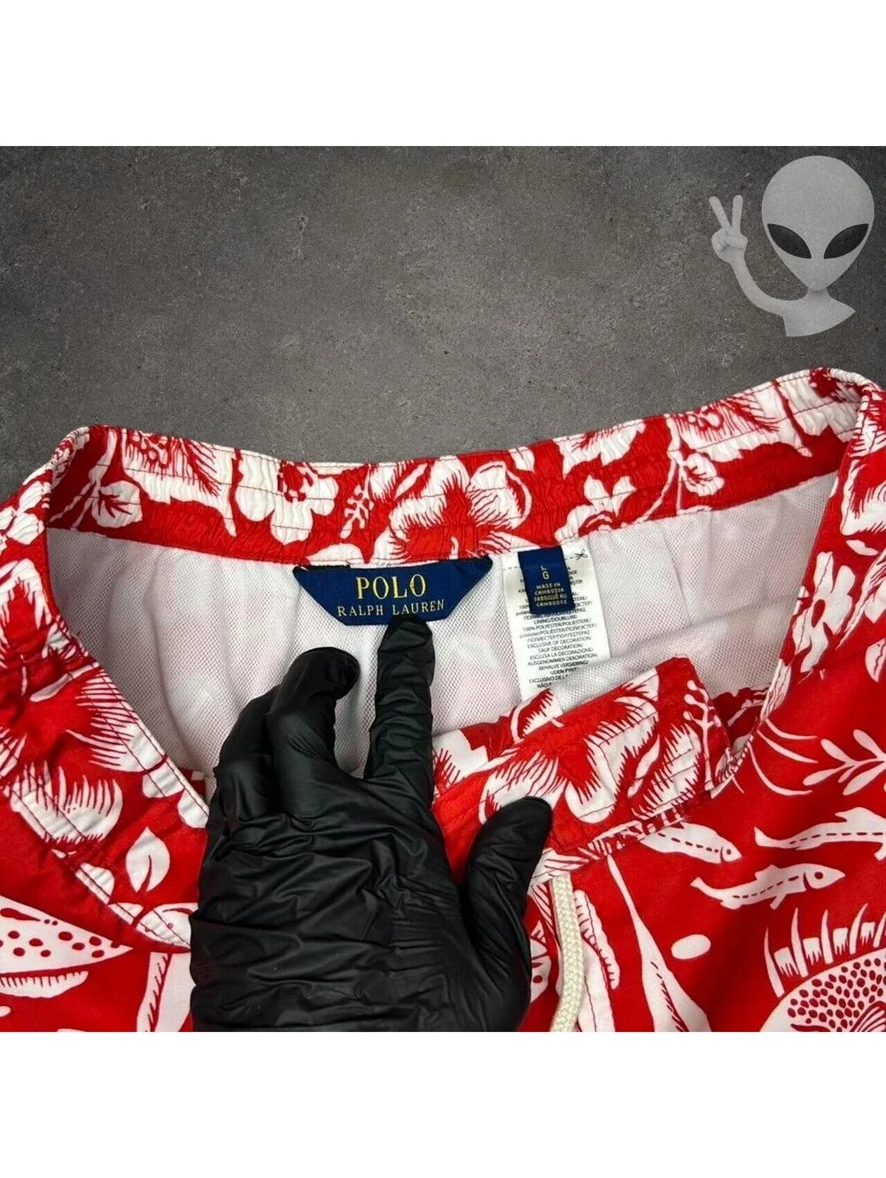 Polo Ralph Lauren Swim Trunks Mens US L Red White Tropical Fish Hibiscus Cargo